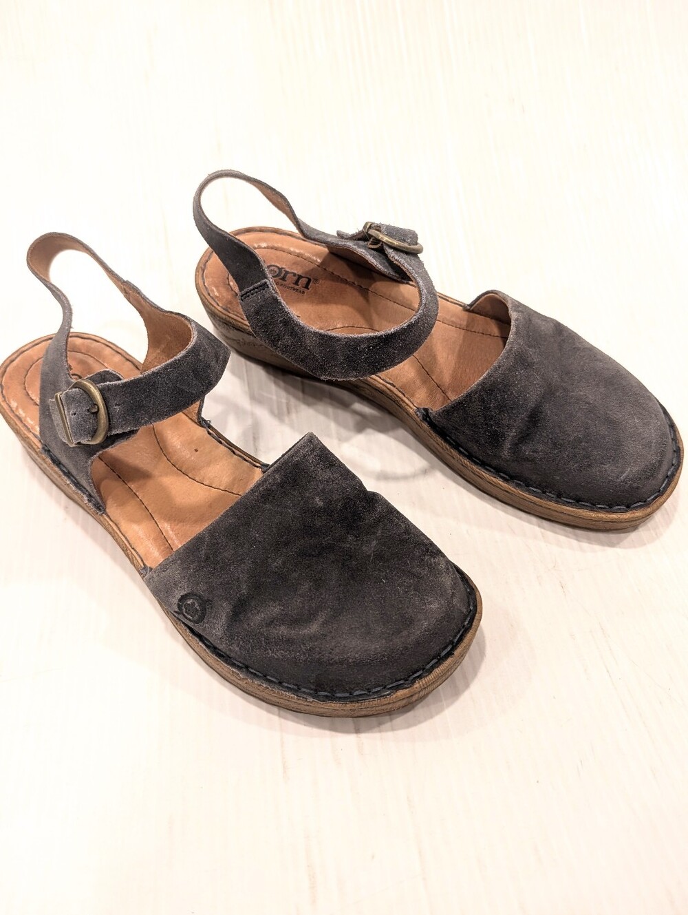 BORN Alianna Women’s Blue-Gray Leather Slingback Mary Jane Sandals Size 9